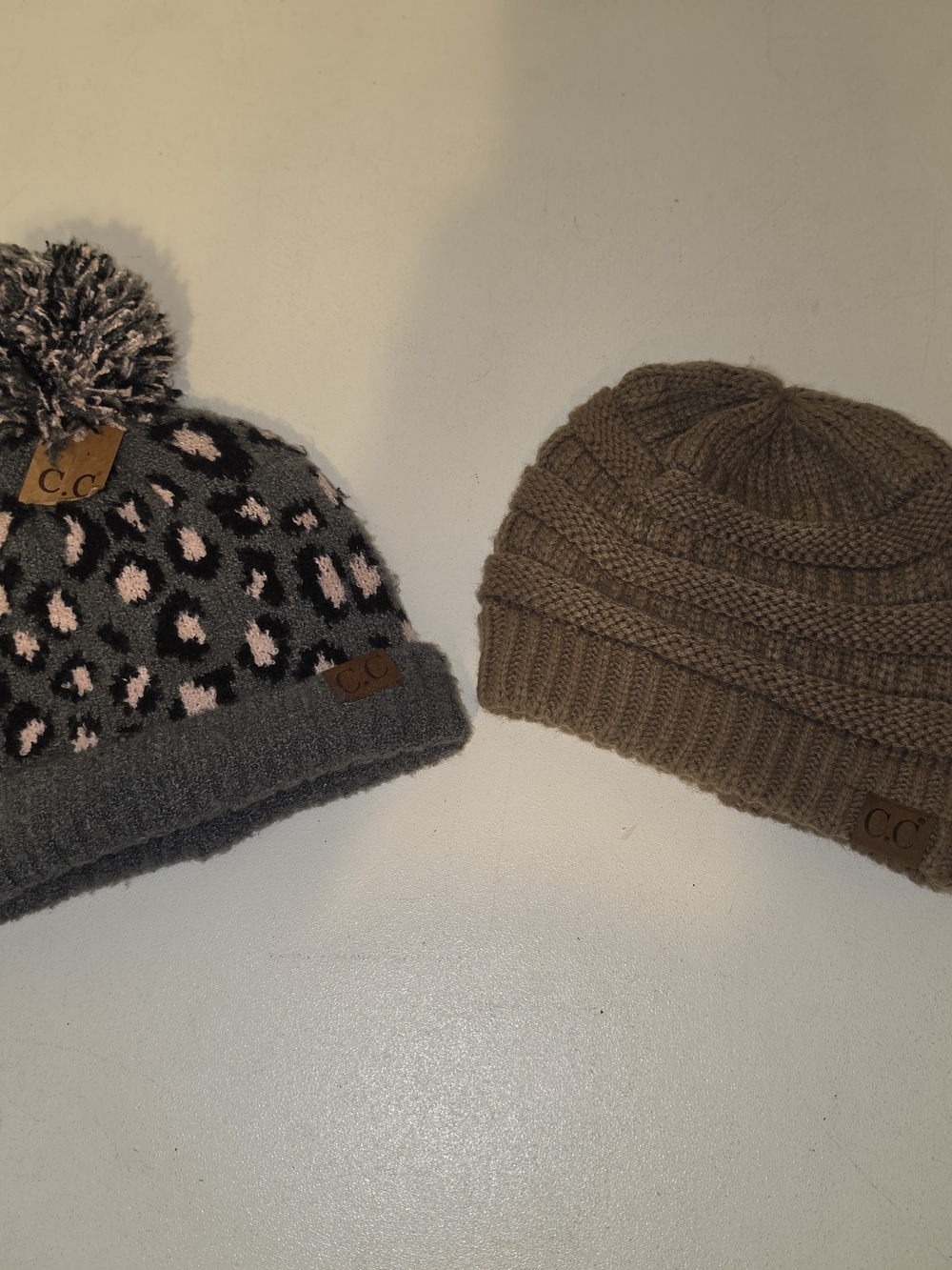 C.C Two-Pack Beanies - Grey with Pink Spots & Brown